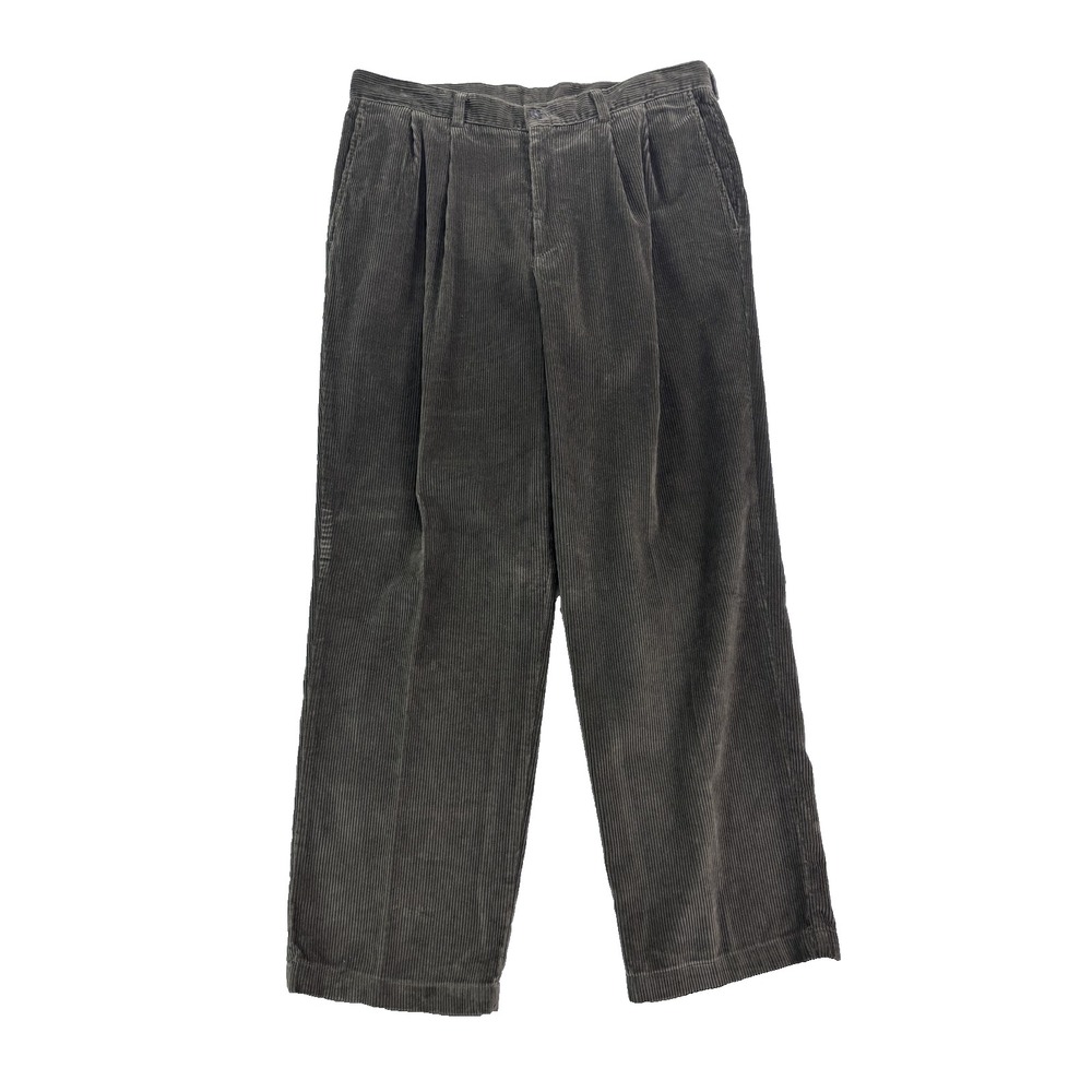 Vtg 90s Claiborne 36x30 Green Corduroy Pants Full Cut Baggy Pleated High Waisted